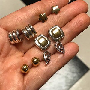 Vintage Bundle 5 Pairs Earrings Gold & Silver Tone